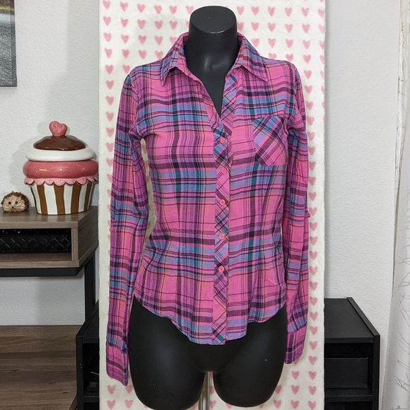Kirra Button Up Pink Flannel XS - Picture 6 of 14